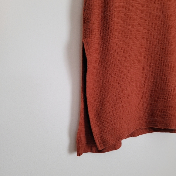 Longline Burnt Orange Short Sleeve V Neck Waffle Knit Lagonlook Tunic To… - Picture 5 of 10